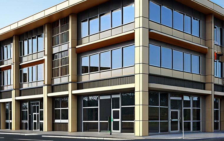 **Modern building design adhering to local codes.** (Focus on a building that looks safe and stable, respecting environmental impact rules)