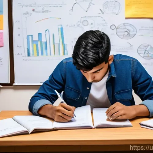 건축기사 시험 실수 줄이는 법 - **Prompt:** A young South Asian male engineering student, wearing modest, casual attire, sits at a w...