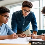 건축분야 자격증 시험 합격률 분석 - **Prompt 1: Focused Architecture Students in a Collaborative Study Environment**
"A group of div...